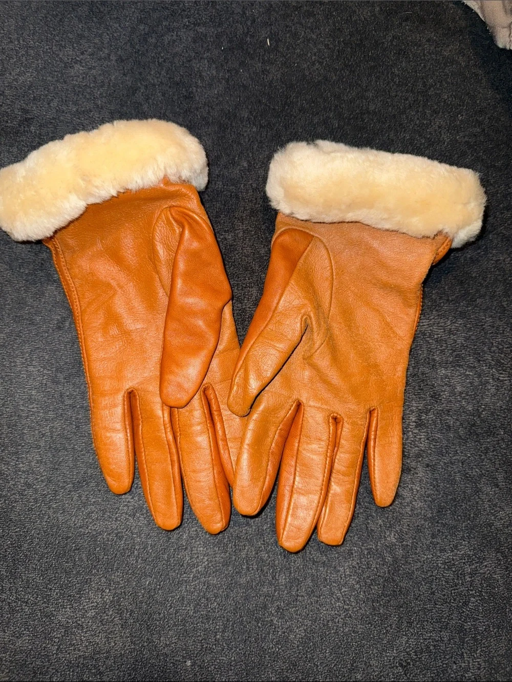 UGG Tan Leather Gloves with Cream Shearling Cuff
